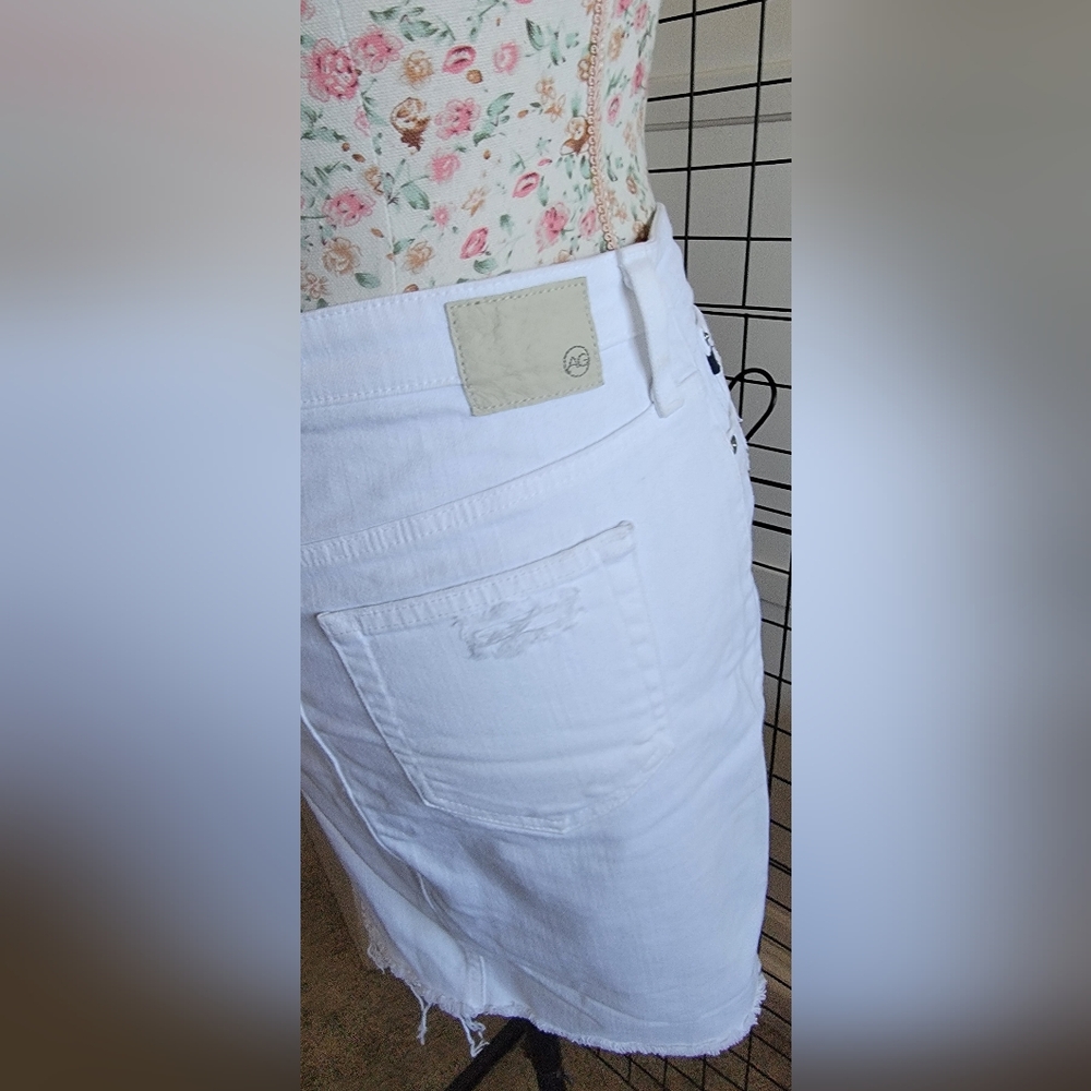 AG Adriano Goldschmied White Distressed Denim Pencil Mini Skirt Size 27R - Picture 5 of 9
